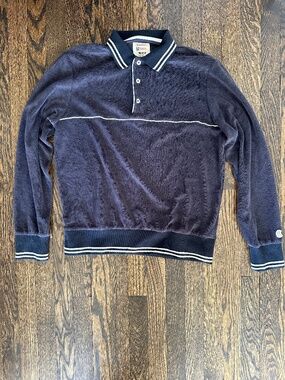 TODD SNYDER New York x CHAMPION Velour Polo Pullover Sweatshirt M